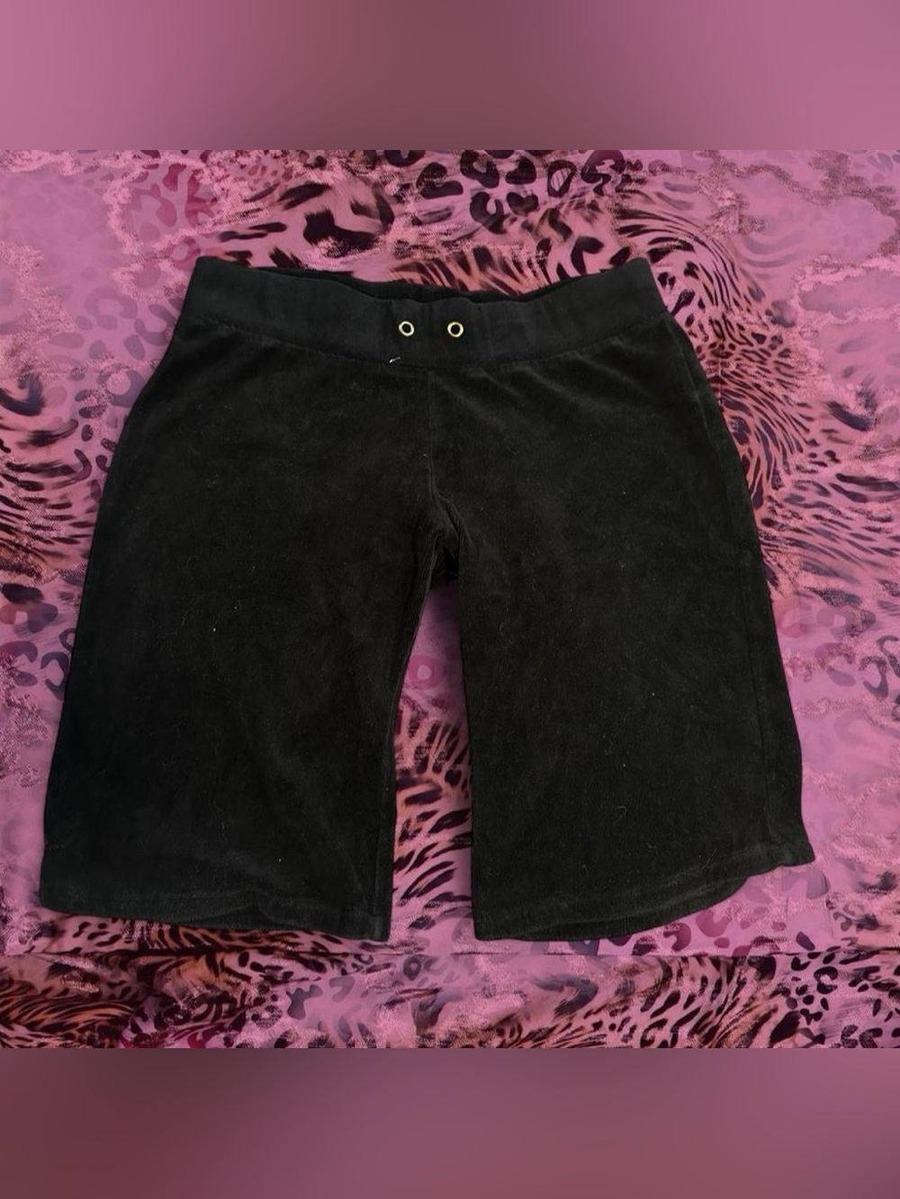 South Pole Black Velour Bermuda Shorts with Grommet Detail